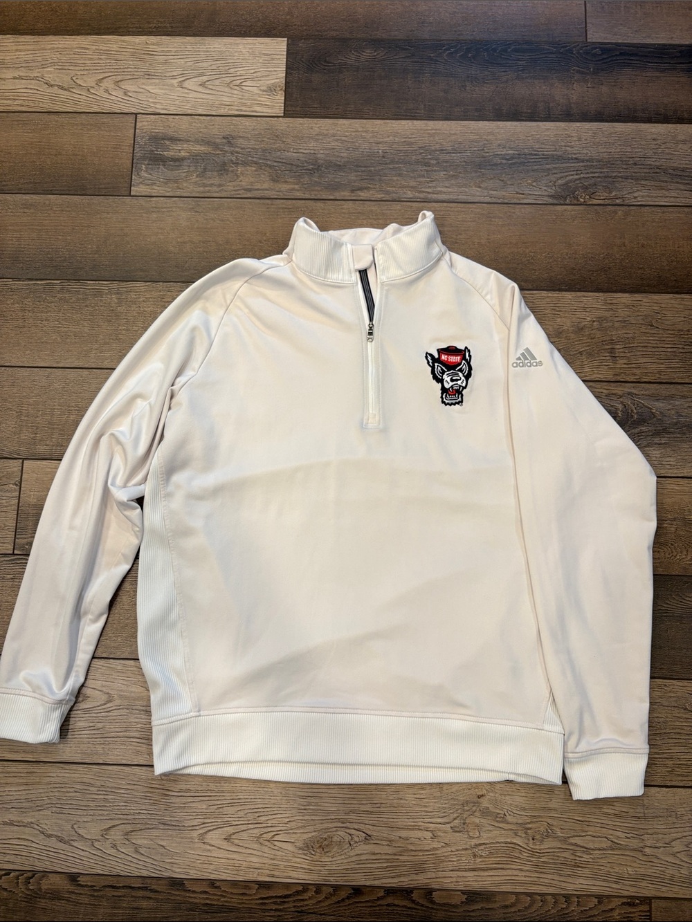 adidas White Men's Quarter-Zip Pullover with Embroidered NC State logo